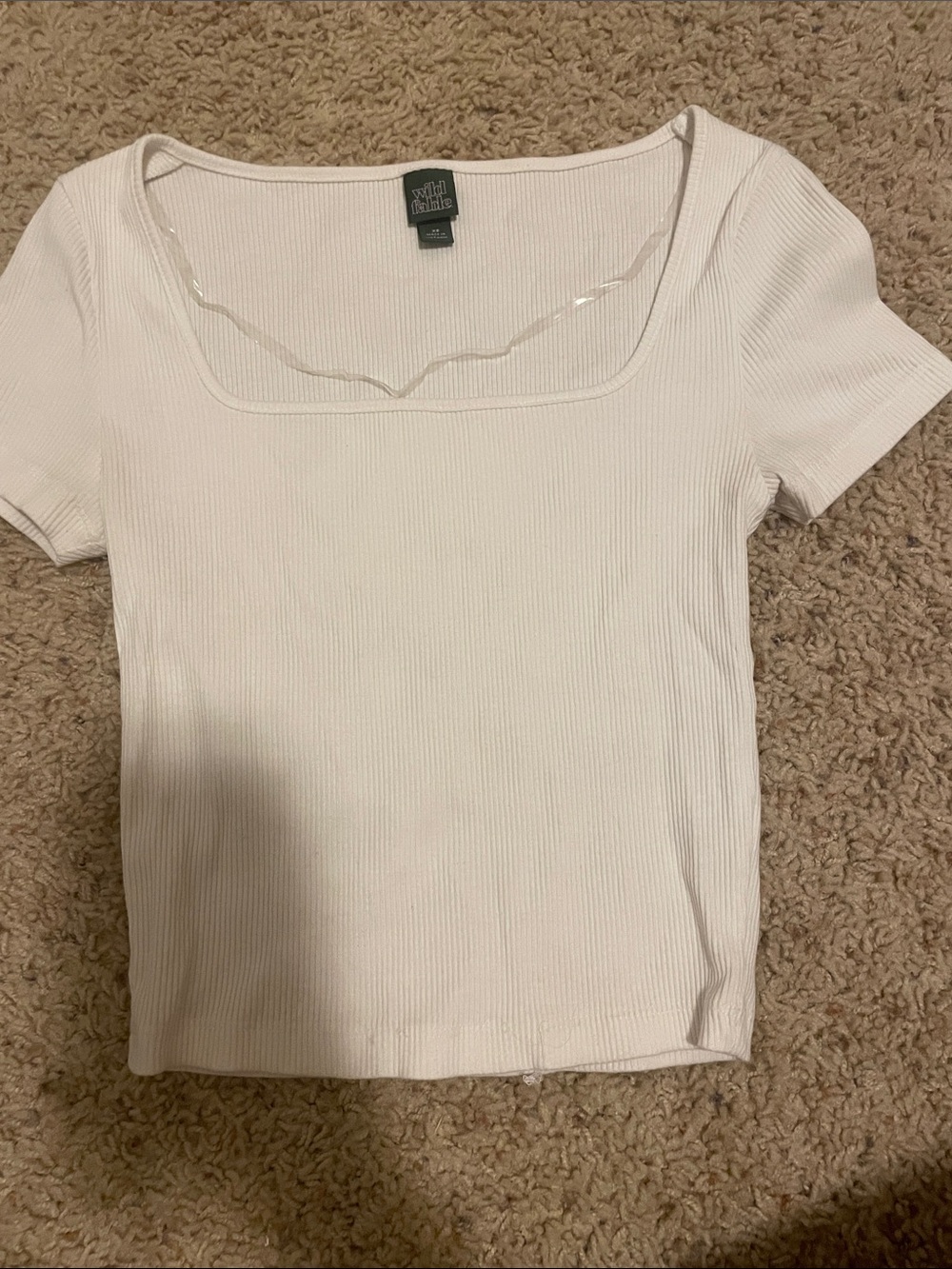 wild fable White Ribbed Square-Neck Crop Tee